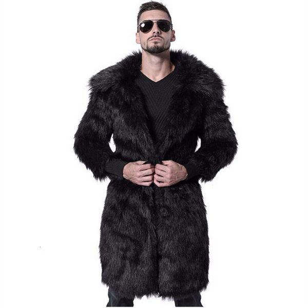 Herren Kunstpelzmantel Lange Anzugkragenjacke Winter Verdickter und warmer übergroßer Windjacke CZE7