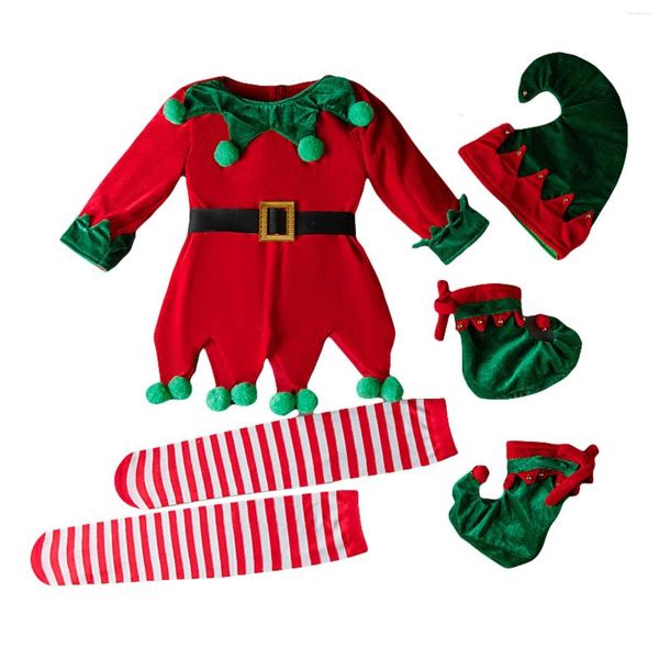 Conjuntos de roupas Pudcoco Christmas Elf Costume para meninas Deluxe Manga Longa Cinto Vestido Calças Botas Chapéu Conjunto Cosplay Outfits