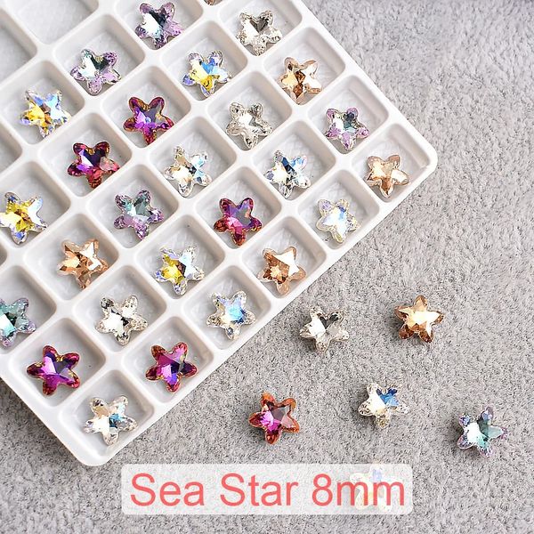 8mm estrela do mar arte do prego strass ponta brilhante fundo pedra de cristal cor pentagrama 3d decoração de unhas 30/100 peças 240202