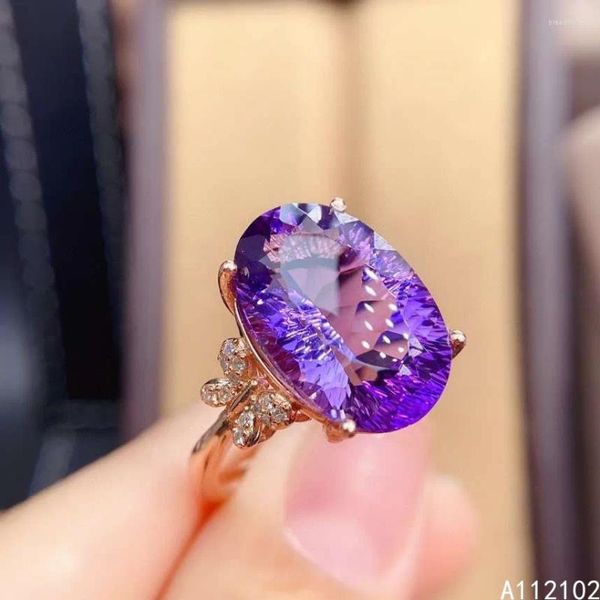 Clusterringe KJJEAXCMY Edlen Schmuck 925 Sterling Silber Eingelegter Natürlicher Amethyst Mädchen Retro Oval Chinesischen Stil Großen Edelstein Ring Unterstützung Test