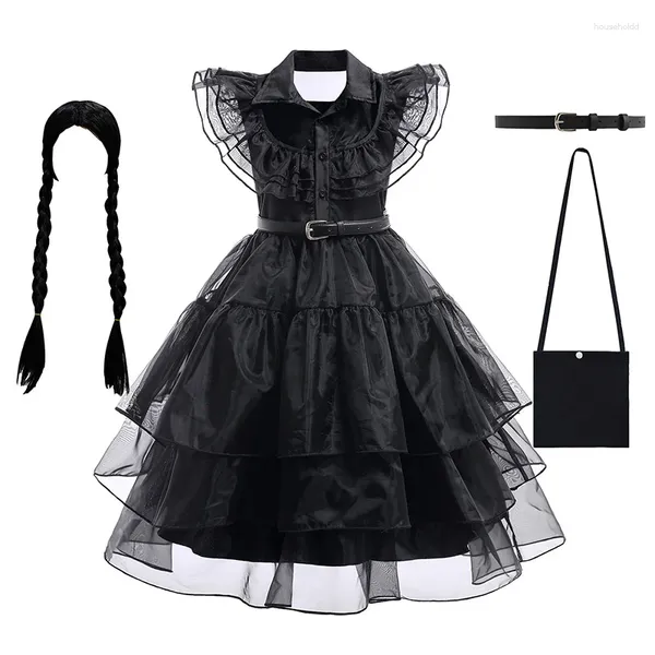 Abiti da ragazza mercoledì Cosplay per ragazze Costume film Addams Kids Mesh Party Costumi di carnevale di Halloween 4-12 anni