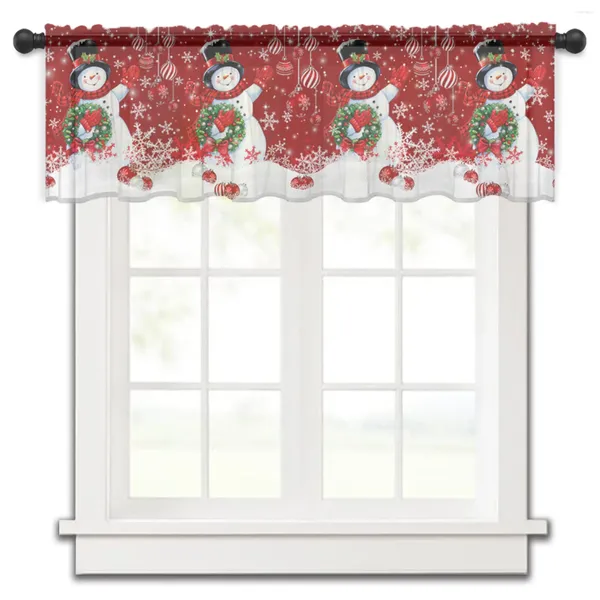 Cortina de natal inverno boneco de neve bola floco de neve vermelho cortinas cozinha tule sheer curto sala estar decoração casa voile