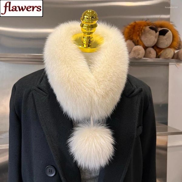 Lenços 2024 Inverno Mulheres Real Fox Fur Natural Fluffy Scarf Senhora Quente Boa Qualidade Genuíno Silenciador