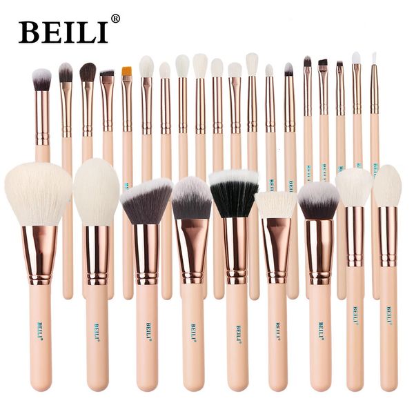 BEILI Rosa Make-up-Pinsel, hochwertiges Puder, Foundation, Rouge, Lidschatten, Make-up-Pinsel-Set, natürliches Haar, 240124