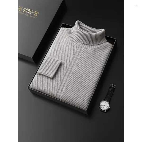 Maglioni da uomo Maglione di cashmere Risvolto alto Autunno e inverno Ispessimento Twill Jacquard Camicia ampia in maglia pura