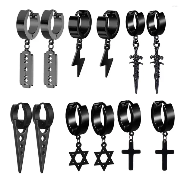 Orecchini per borchie WKOUD 1-6 Coppias Black Cross Cross Blade in acciaio inossidabile Set di orecchini a pendente set da uomo e donna Piercing