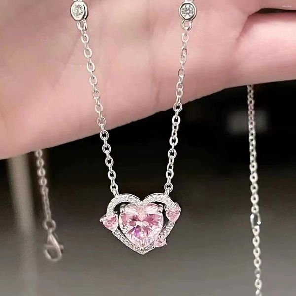 Подвески модное сердце кубический цирконий кулон ожерелье для женщин розовый цвет камня нежные женские аксессуары вечерние ювелирные изделия