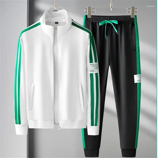 Fatos de treino masculino moda conjunto de roupas esportivas gola de manga longa duas peças fino ajuste estilo casal