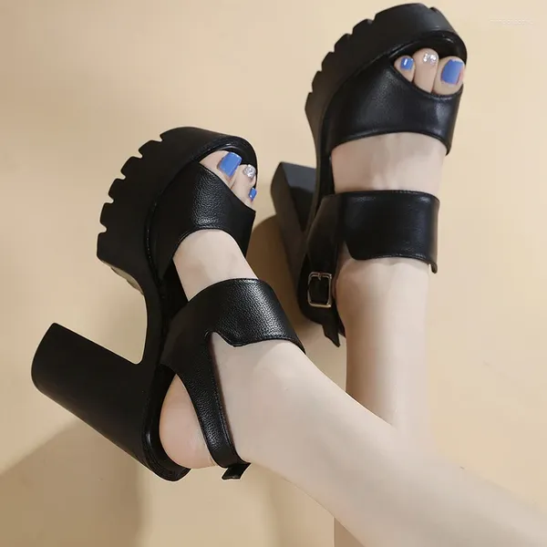 Sandals Summer Women 13 cm Blocco Punk Punk Peep Back Buckle Heels High Platform Scarpe Sandalen Damen