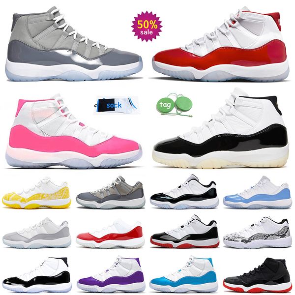 Jordan 11 Retro Nike Air Jordan 11s Tênis de basquete feminino masculino Jumpman Low 72-10 Pure Violet Cherry Cool Grey Bred Concord Gamma Blue Tênis Tênis