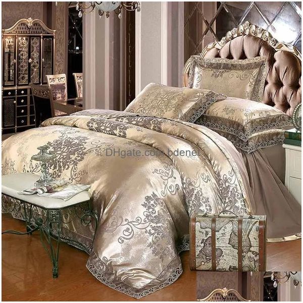 Set di biancheria da letto di lusso Jacquard Set King Queen Size 4/6 pezzi biancheria da letto in cotone di seta piumino Er pizzo lenzuola di raso federe Y200111 Drop Del Dhk3H