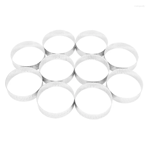 Moldes de cozimento 10 pcs circular de aço inoxidável tart anel torre torta bolo molde ferramentas perfuradas mousse 8cm