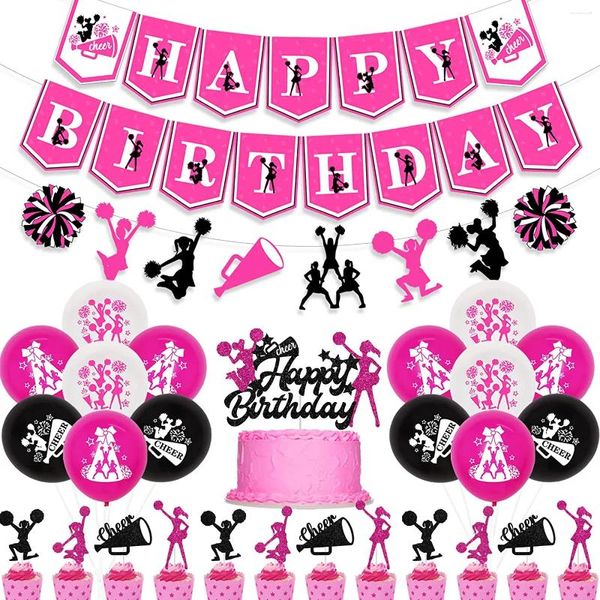 Decorazione per feste Funmemoir Decorazioni di compleanno per cheerleader Per ragazza ginnasta Rosa rossa Cheerleader Banner Cake Topper Palloncini Forniture