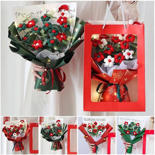 Flores decorativas buquê de natal flores de crochê com sacos de presente presentes casamento decoração de casa dia do professor