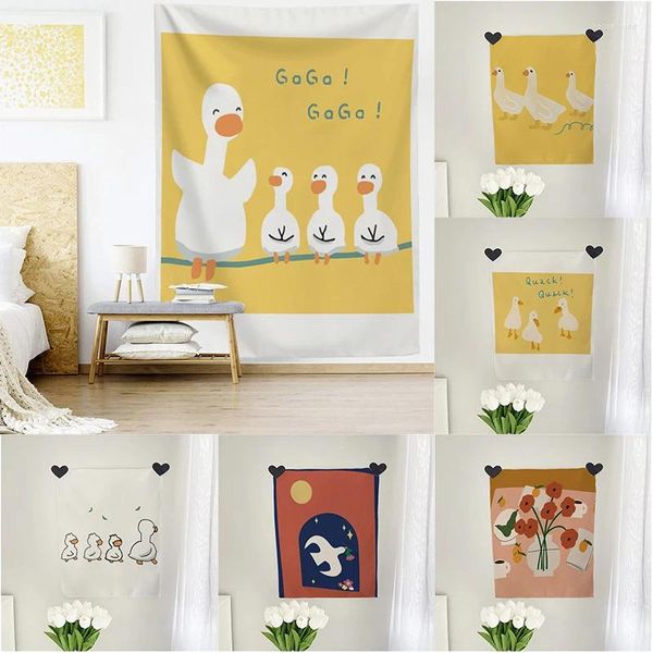 Tapisserien Kawaii Ente Wandbehang Tapisserie 75x58cm Plyester Coth Home Decor Familie Baby Schlafzimmer Teppich Blume