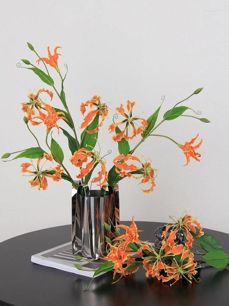Dekoratif çiçek alev zambak yapay sonbahar sanat bitkileri sonbahar dekorasyon ev düğün portakal düzenlemeleri