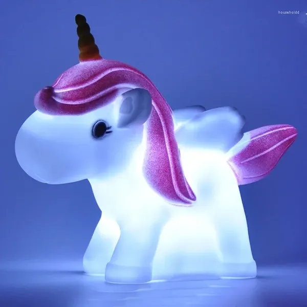 Luci notturne Cartoon Natale Unicorno Luce LED Decorazione Luna Ragazza Bambini Giocattolo per bambini Lampada regalo per camera da letto Comodino Senza batteria