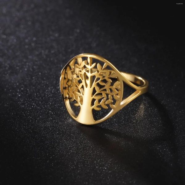 Cluster Anéis Árvore da Vida Anel para Mulheres Viking Amuleto Oco Aço Inoxidável Cor de Ouro Dedo Vintage Jóias Presente de Aniversário Atacado