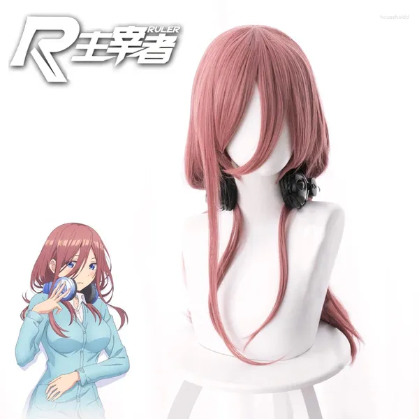 Parti Malzemeleri Yüksek Kaliteli Gotoubun The Excential Quintuplets Nakano Miku Cosplay Wig 50cm Koyu Pembe Isı Dayanıklı Anime Peruk