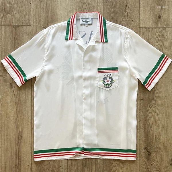 Camisas casuais masculinas Casa Blanca Homme Vetement Silk Casablanca Camisa Homens Mulheres 2024 Primavera e Verão Top Tees