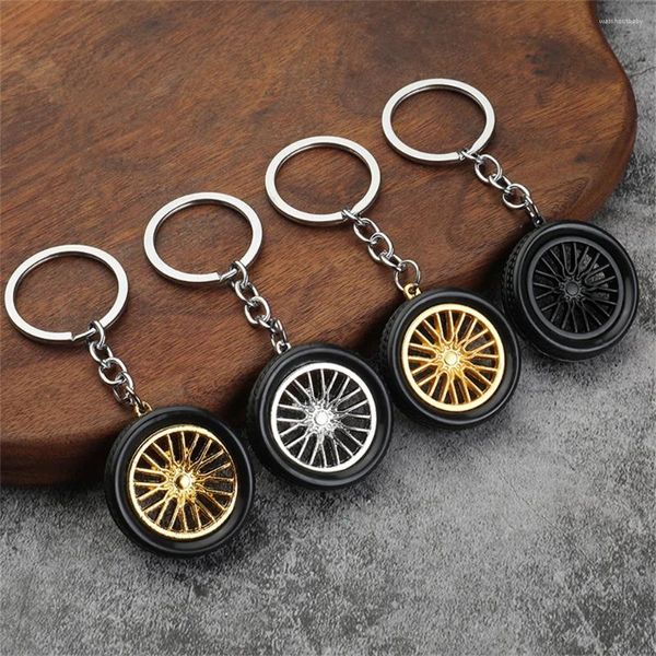 Anahtarlıklar Yaratıcı Simülasyon Metal Lastik Keychain 3D Araba Tekerlek Hub Anahtar Zinciri Kadınlar Erkekler Oto Dekorasyon Hediyeleri