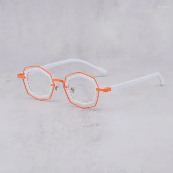Óculos de sol quadros de alta qualidade acetato óculos polígono homens vintage prescrição óptica óculos feminino cor laranja eyewear 76851