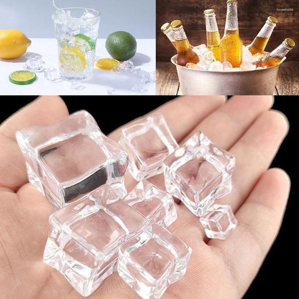 Estatuetas decorativas 10 peças, cubos de gelo de simulação acrílica, formato quadrado artificial, bar de cristal transparente, decoração de festa de casamento, adereço de pogal