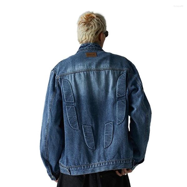 Jaquetas masculinas homens streetwear moda vibe estilo solto casual gola vintage lavado denim jaqueta de motocicleta masculino jeans casaco outerwear