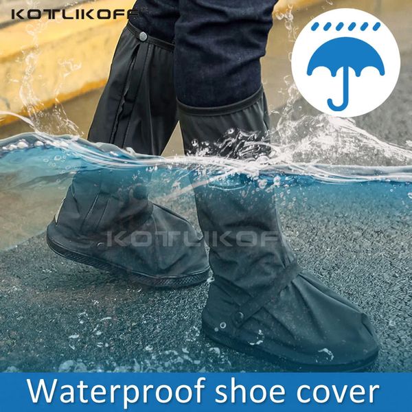KOTLIKOFF Wasserdichte Schuhüberzüge, wiederverwendbar, verdickt, hohe Regenstiefel mit Reflektor, regendicht, Staubschutz, für Herren und Damen, 240125