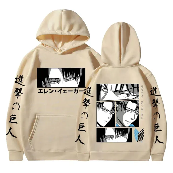 Felpe con cappuccio da uomo Attacco Anime su Titano Grafica Manga Shingeki No Kyojin Levi Ackerman Felpe con cappuccio Casual Cosplay Pullover unisex