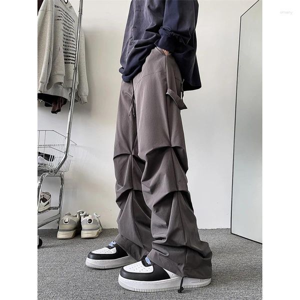 Männer Hosen Plus Größe 5XL-M High Street Plissee Overalls Mode Lose Gerade Casual Männlichen Einfarbig Hosen Frühling