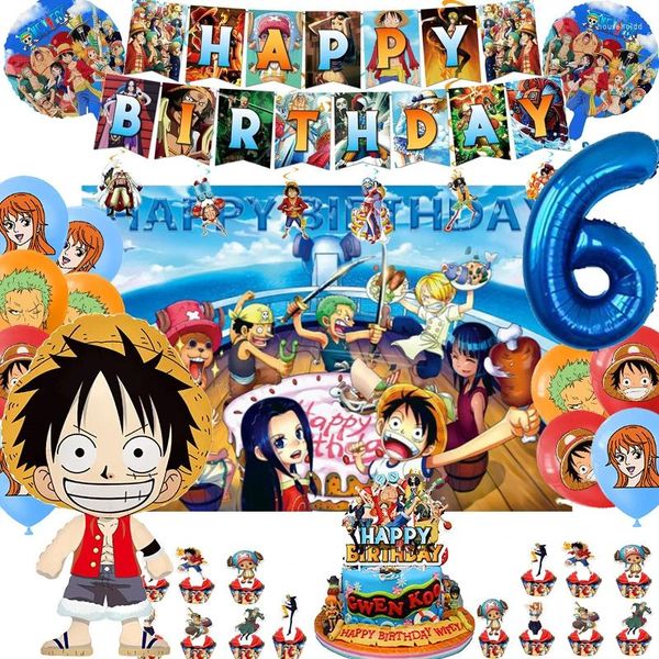 Decorazione per feste Animazione One Piece Forniture per compleanno Sea Bracconiere Palloncino Stoviglie Banner Sfondo Baby Shower