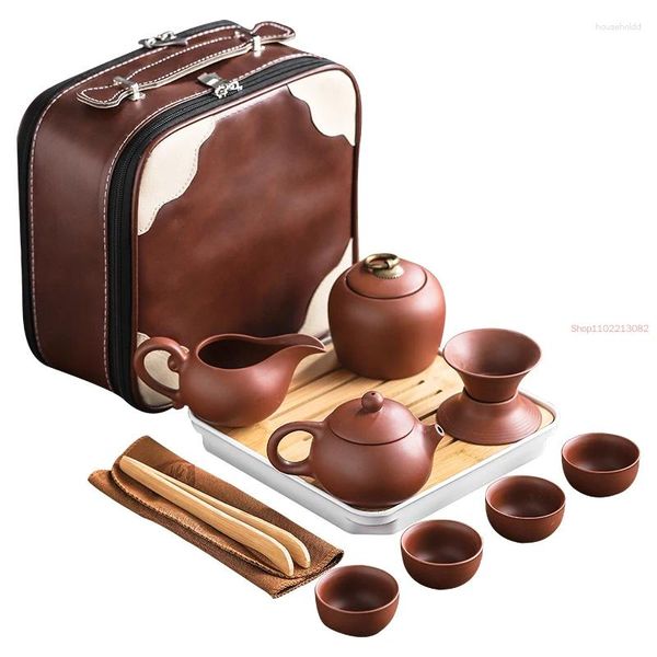 Teegeschirr Sets Outdoor Reise Tee-Set Lila Ton Tragbare Teekanne Gaiwan Tassen Zeremonie Teetasse Feine Geschenk Organizer Tasse