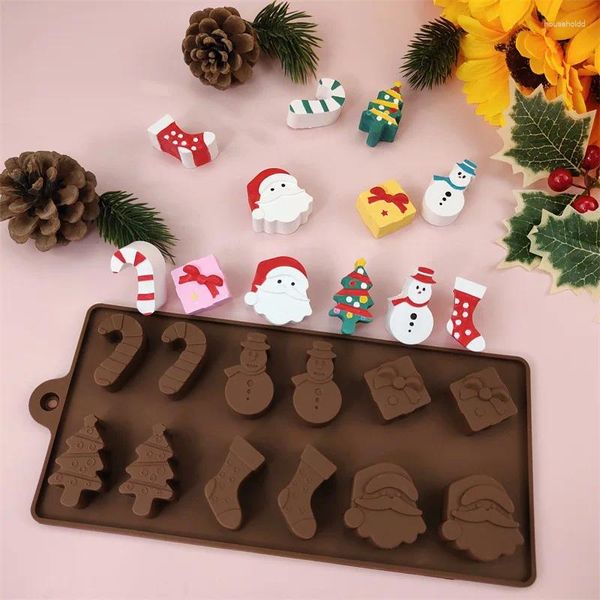 Stampi da forno Tema natalizio Stampo per caramelle in silicone Strumenti per biscotti al cioccolato Vassoi Alberi di Natale Omino di pan di zenzero Decorazione torta regalo