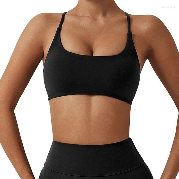 Sutiãs Cross Strap Sports Gym Yoga Bra Mulheres Sexy Seamless Underwear Sem Fio Crop Tops Cor Sólida Running Tank Top Lingerie