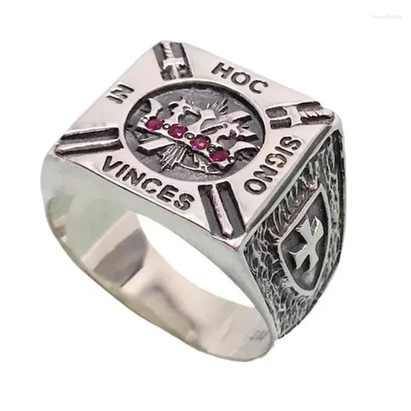 Eheringe Einzigartiger glücklicher Anel Free Knights Templer Ring Edelstahl mit Steinen Freimaurer handgefertigter Schmuck Geschenk US-Größe