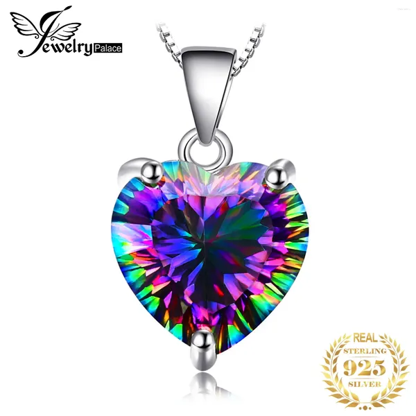 Pingentes JewelryPalace Coração Natural Rainbow Fire Mystic Quartz 925 Sterling Silver Pingente Colar Para Mulheres Gemstone Gargantilha Sem Corrente