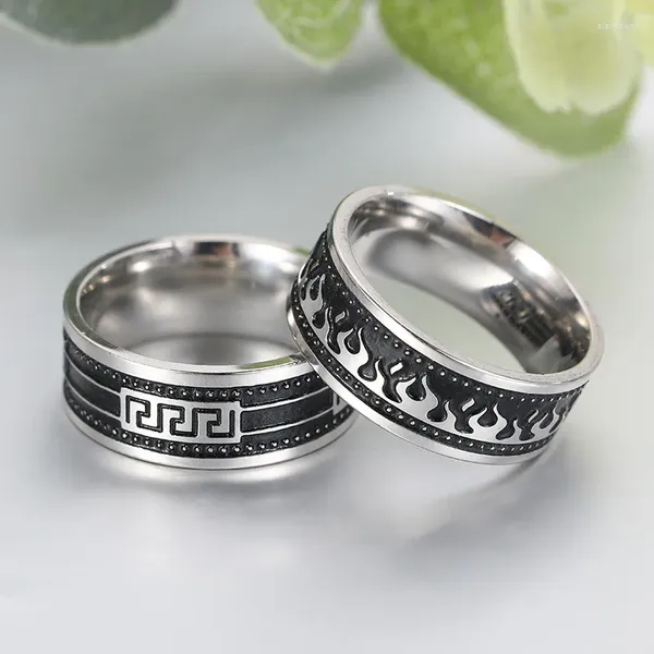 Cluster Ringe Ankunft Punk Edelstahl Feuer Flamme Ring Vintage Gothic Schwarz Farbe Für Männer Männlich Modeschmuck