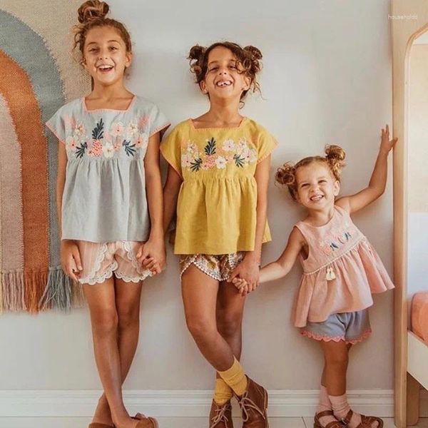 Abiti da ragazza Abito casual estivo Ins Style Ricamo per bambini Festa floreale Abbigliamento in cotone per bambini Abiti carini per bambini 2-10 anni