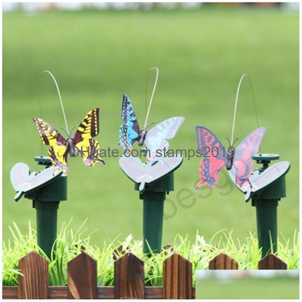 Gartendekorationen Solarenergie Tanzende Fliegen Schmetterlinge Flatternde Vibrationsfliege Kolibri Fliegende Vögel Hof Lustige Spielzeuge DBC Bh292 Dhbjk