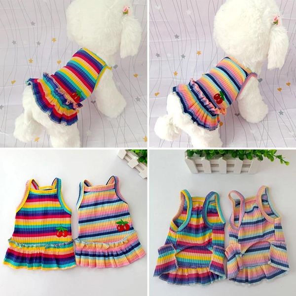 Hundebekleidung, Regenbogen-Hosenträgerrock, Kleidung, Kleid, Superhunde-Kleidung, Haustier-Outfits, niedlicher Sommer-Baumwoll-Yorkies-Druck, Mädchen-Ropa Para Perro