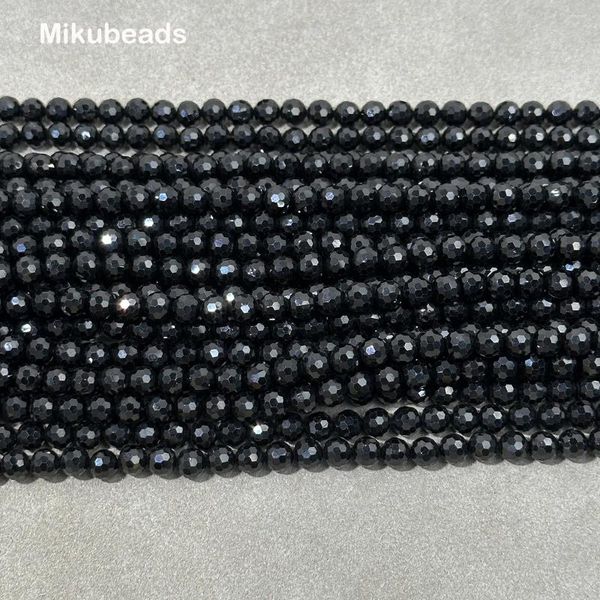 Pedras preciosas soltas natural preto spinel 6mm facetadas contas redondas pedra brilhante para fazer jóias diy pulseira colar frete grátis 38cm