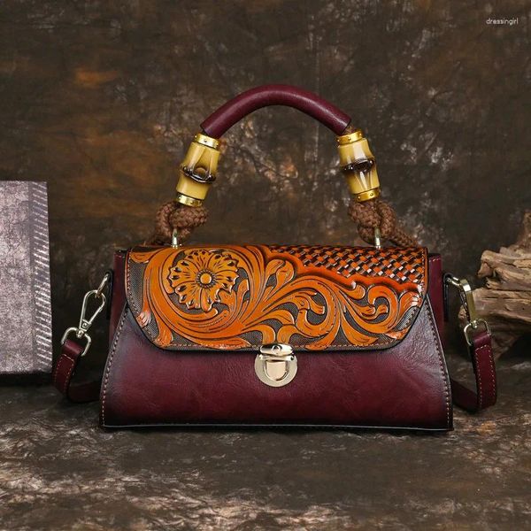 Abendtaschen Vintage Damentasche 2024 Trend Leder Handtasche Schnitzerei Handwerk Damen Schulter für Frauen Luxus Umhängetasche