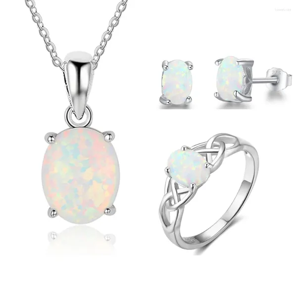 Halskette Ohrringe Set Damen Opal Schmuck Anhänger Ring Sets 2024 Trend Hochzeit Brautmode Geschenk für Frauen Mädchen