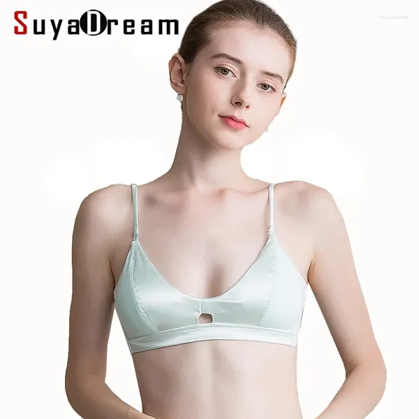 Suyadream mulheres sutiã real forro de seda fino acolchoado 3/4 copo para menina cada desgaste roupa interior preto rosa pequenos copos