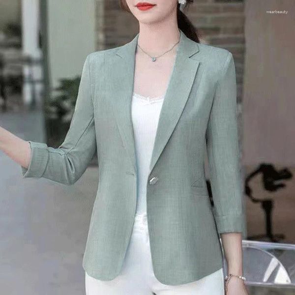 Ternos femininos botão entalhado temperamento magro cor sólida formal senhora do escritório elegante blazers três quartos manga roupas d80