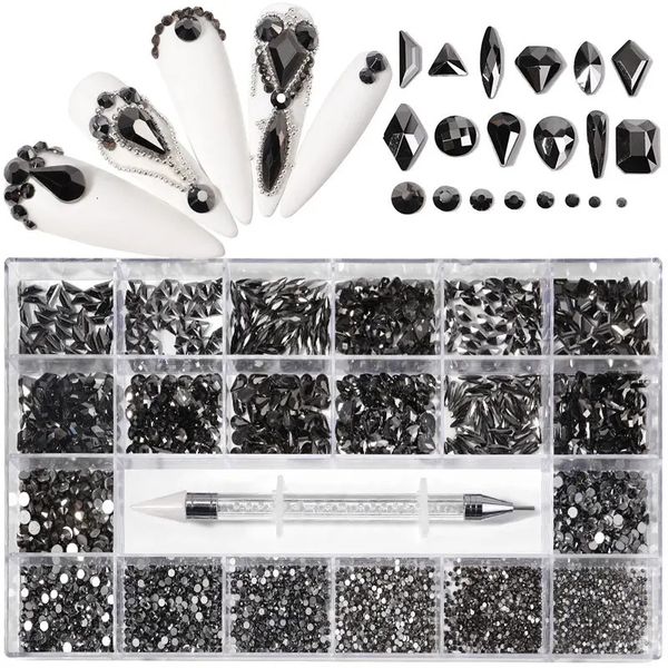 Mine Black Fancy Crystal Strass per unghie Parti per unghie di lusso Gemme Pietre Diamanti a forma di flatback 3D Decorazioni per unghie in vetro 240202