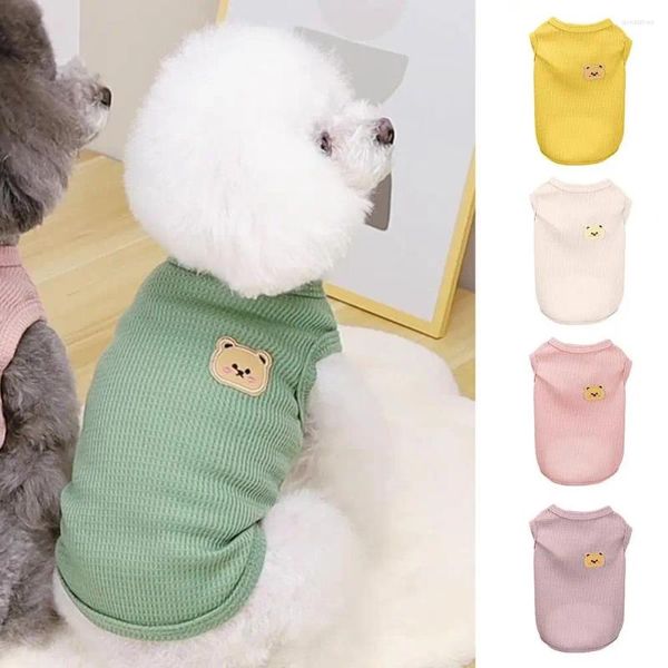 Vestuário para cães Pet T-shirt Casual Pescoço Redondo Cor Sólida Bonito Padrão de Urso Colete de Gato para Roupas de Primavera Filhote de Cachorro
