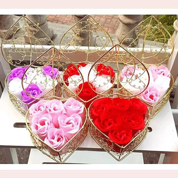 Fiori decorativi 1 set di cesto in ferro Fiore di rosa Sapone Confezione regalo Compleanno San Valentino Matrimonio Fidanzata Donna Moglie Madre