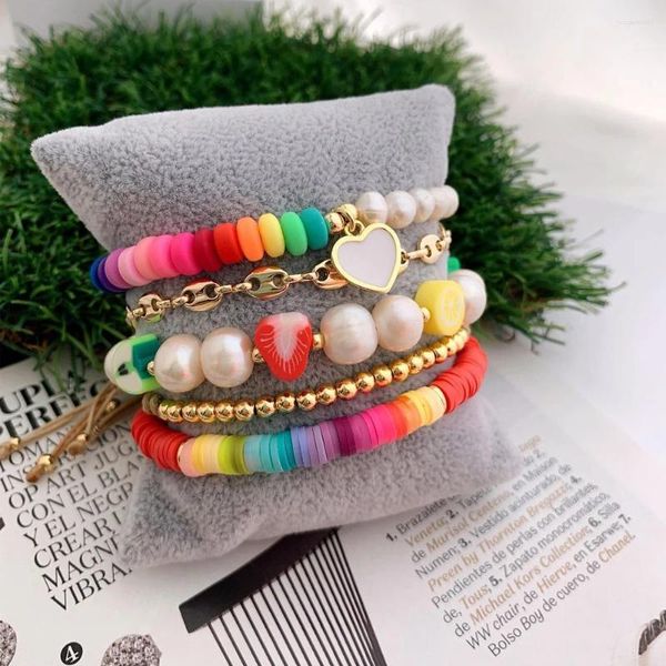 Braccialetti con ciondoli KKBEAD 2024 colorato argilla polimerica braccialetto di perle d'acqua dolce gioielli Boho per le donne disco di moda perline frutta Pulseras
